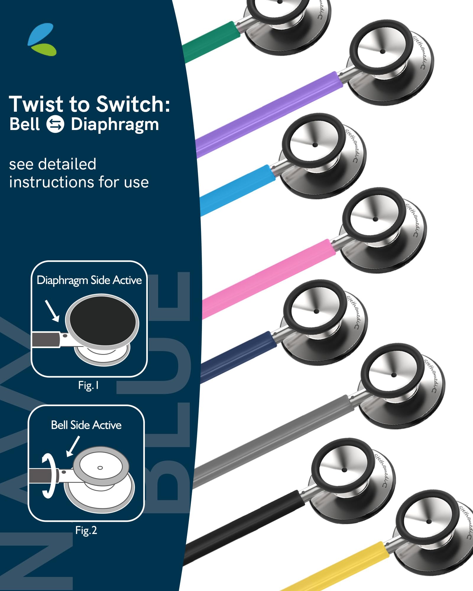 Stethoscope packaging FriCARE navy blue dual head