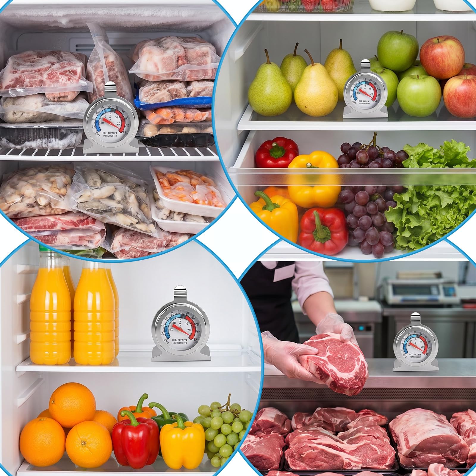 silver stainless steel refrigerator thermometer for kitchen