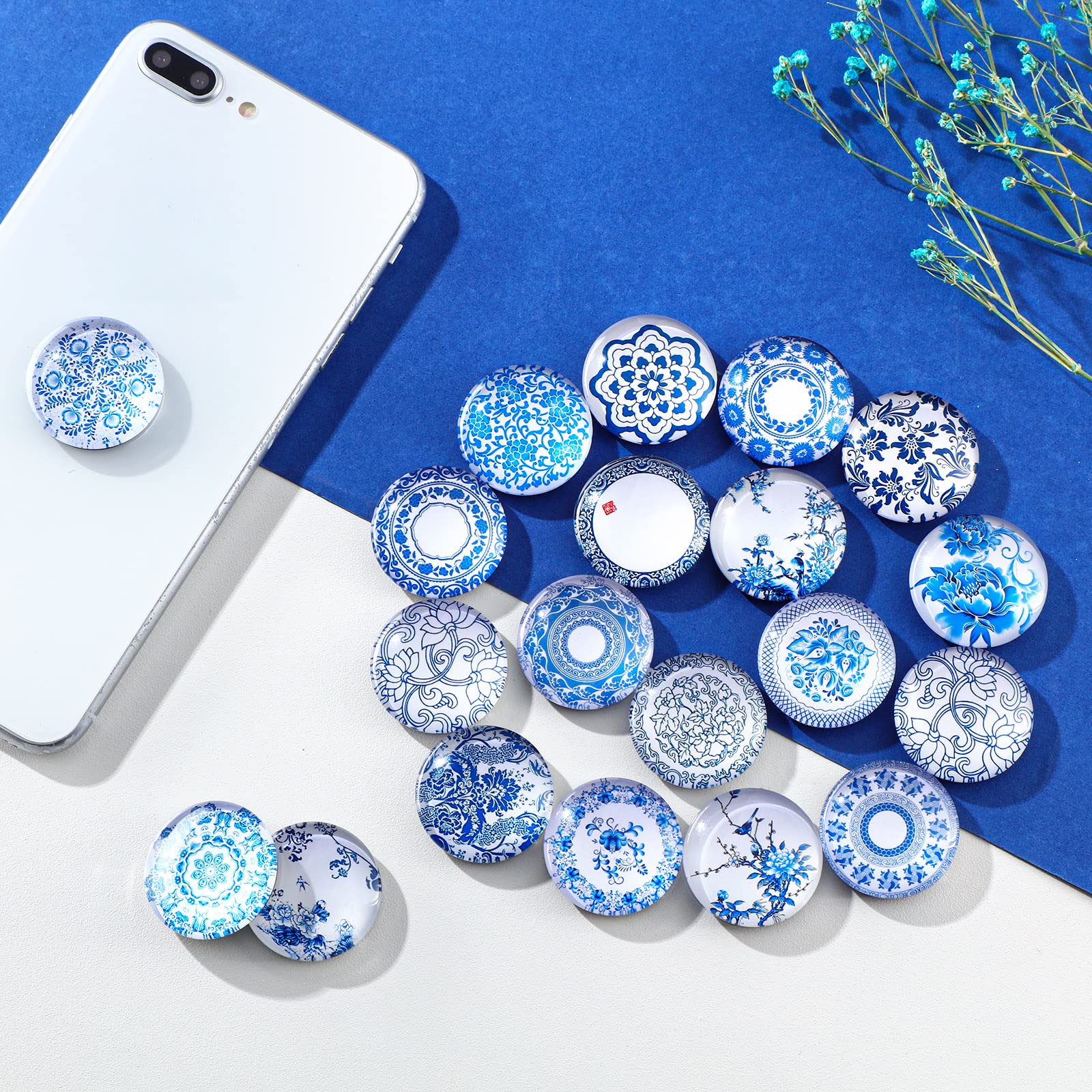 Decorative blue and white magnets for fridge and kitchen