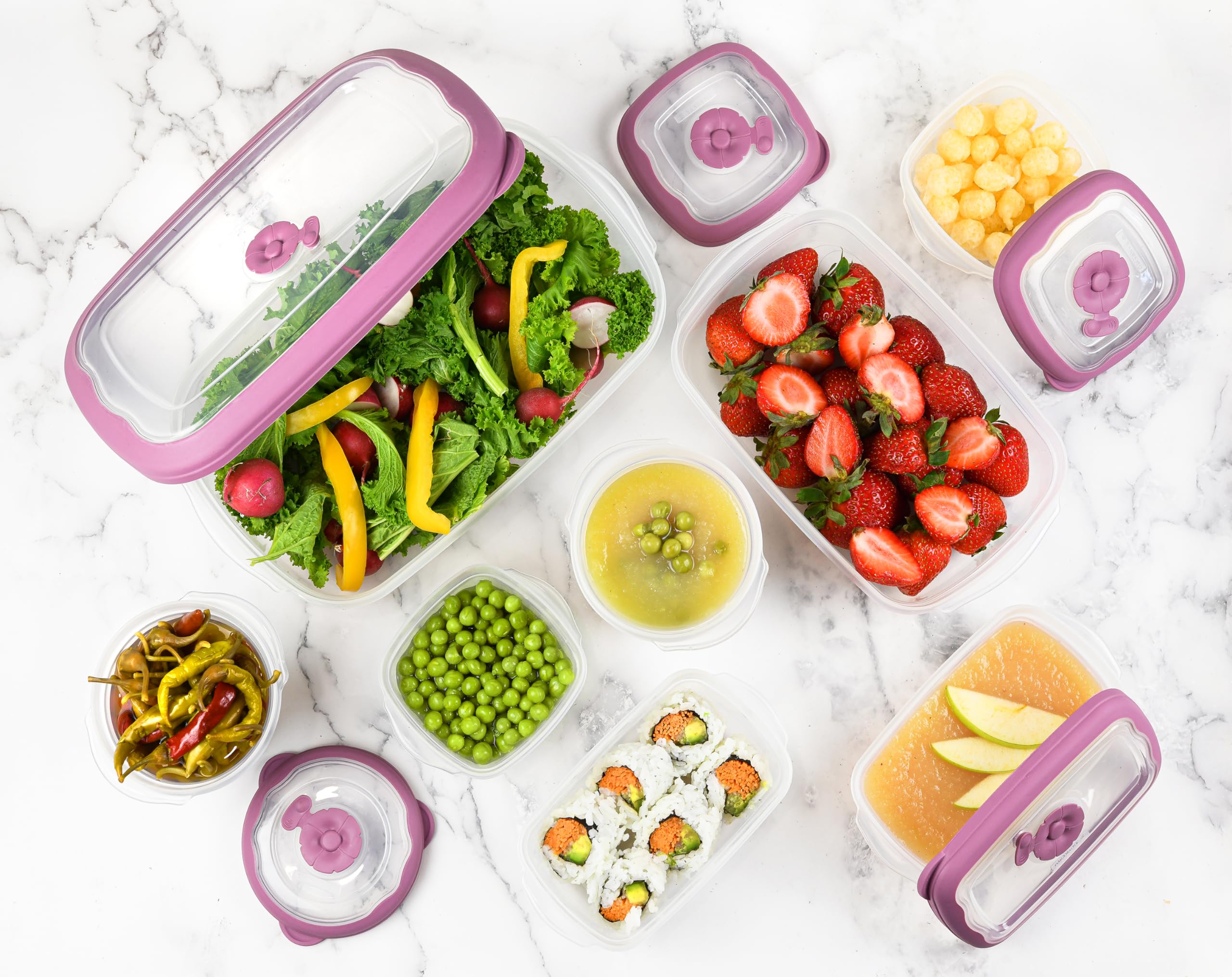 Microwave reheating container with flower-shaped steam vent lids