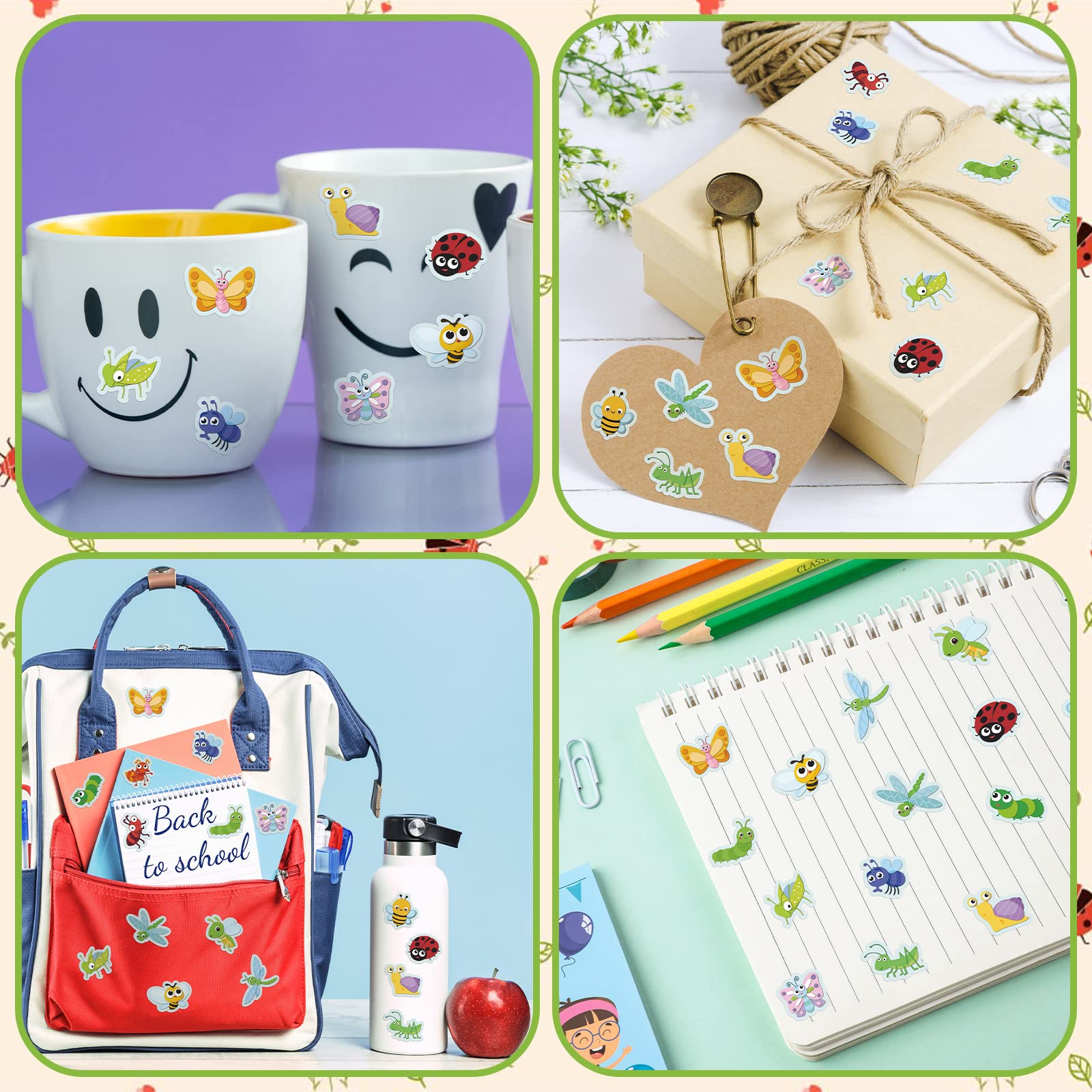 Notebooks and windows decorated with Frienda stickers