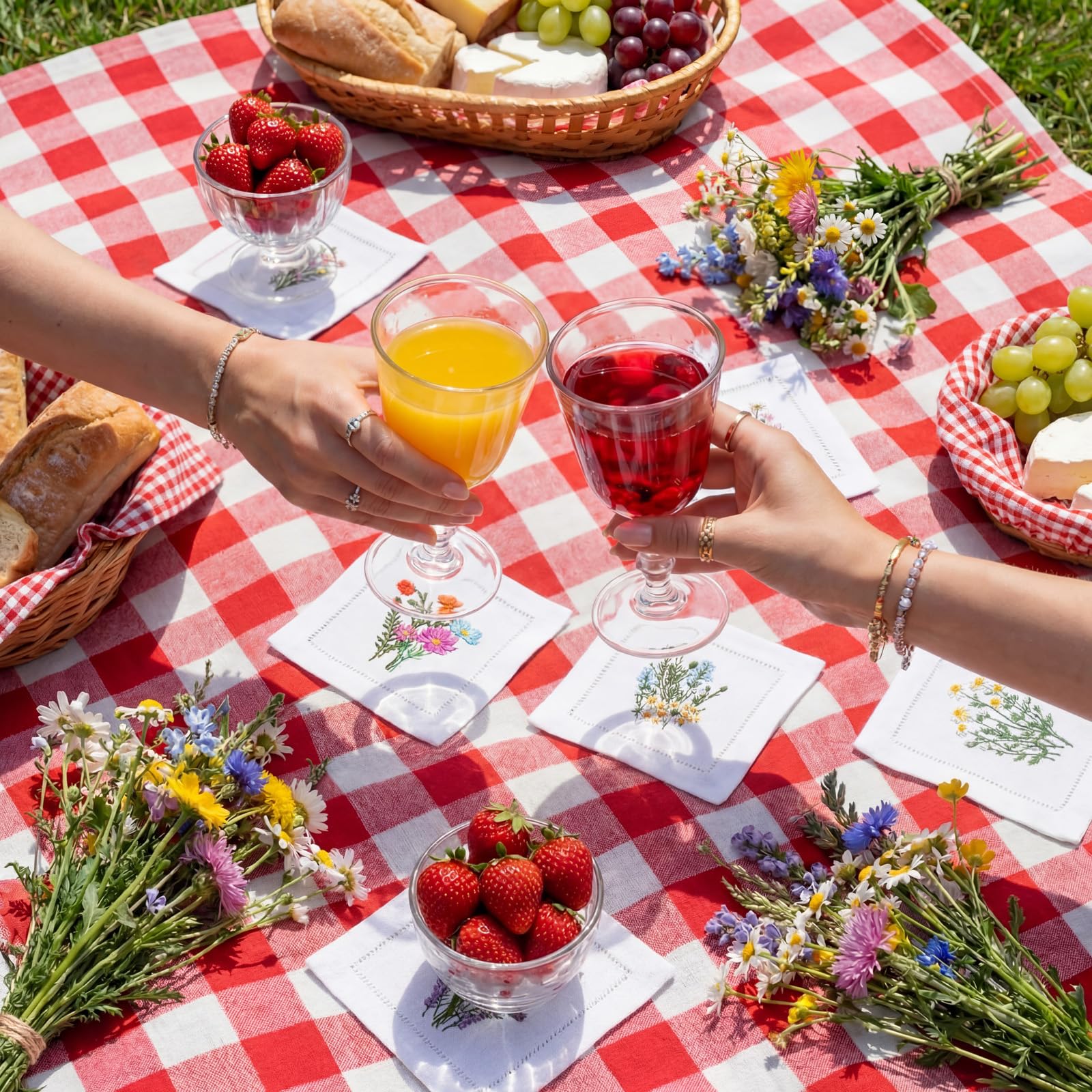 Embroidered floral napkins for spring events
