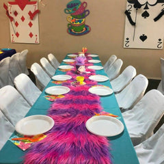 Pink plush table runner for Wonderland themed party 12x63 inches