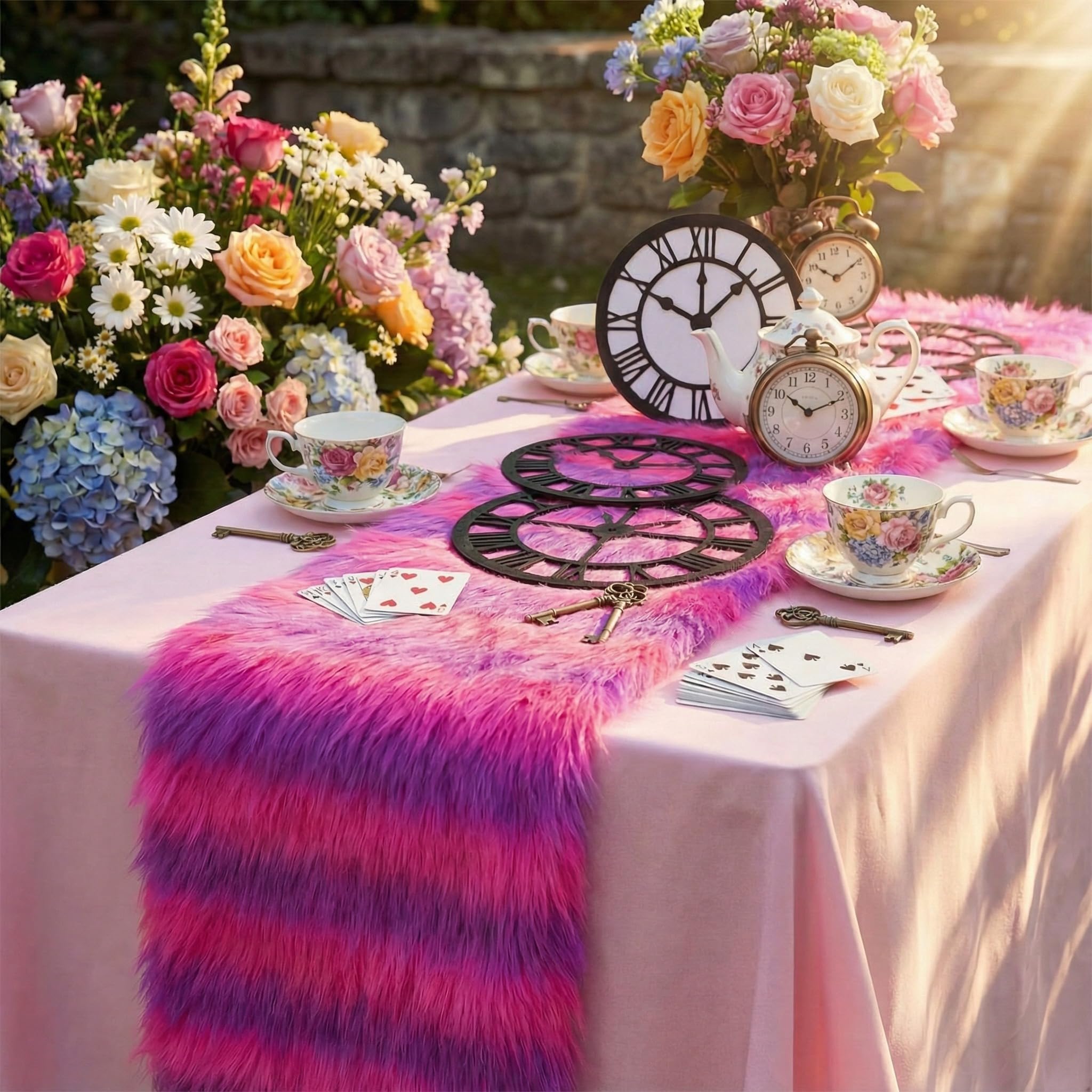 Frienda Wonderland Tea Party Decoration pink plush table runner 12x63 inches
