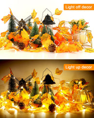 Indoor and outdoor fall garland with warm LED maple leaves