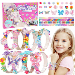 Friendship bracelet making kit with eight acrylic bracelets and fifty charms