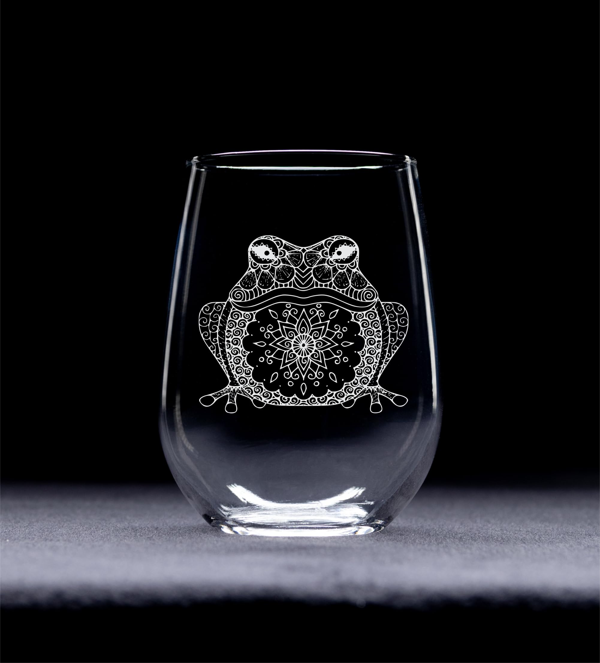 Frog design etched into clear glass cm frog stemless wine glass