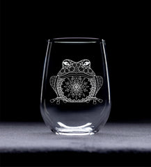Frog design etched into clear glass cm frog stemless wine glass