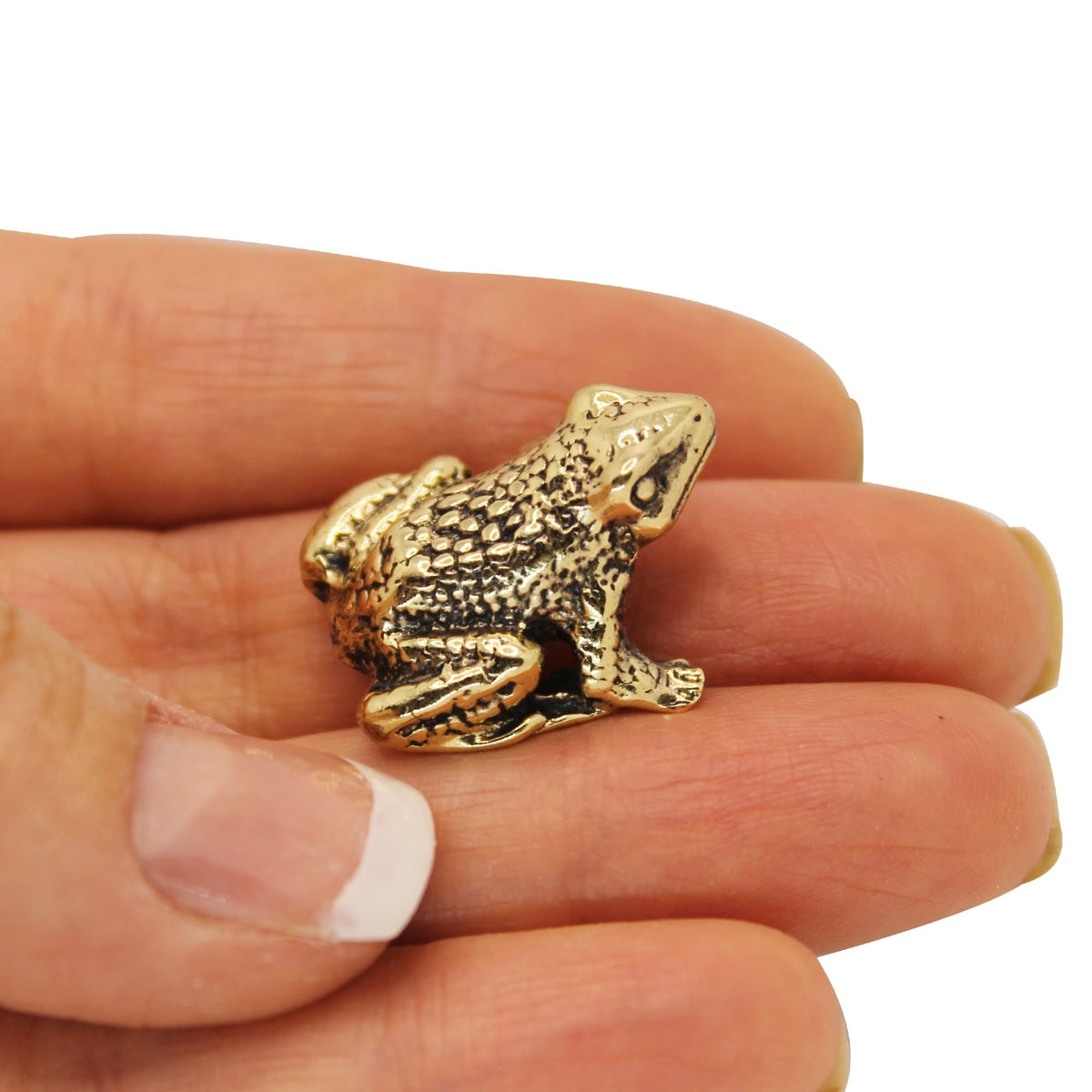 Solid brass frog figurine small collectible for display