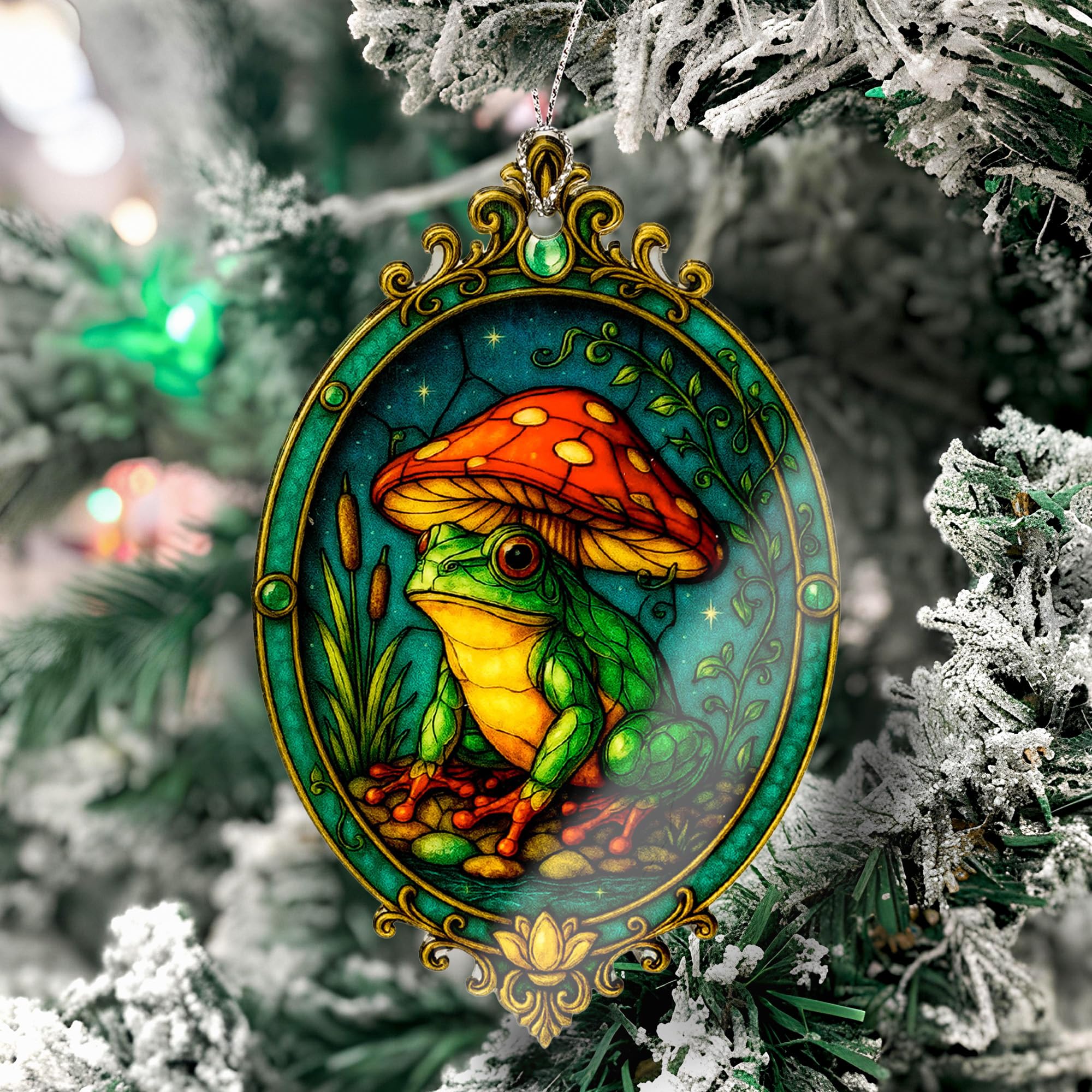 Frog ornament fits rustic elegant or whimsical Christmas themes