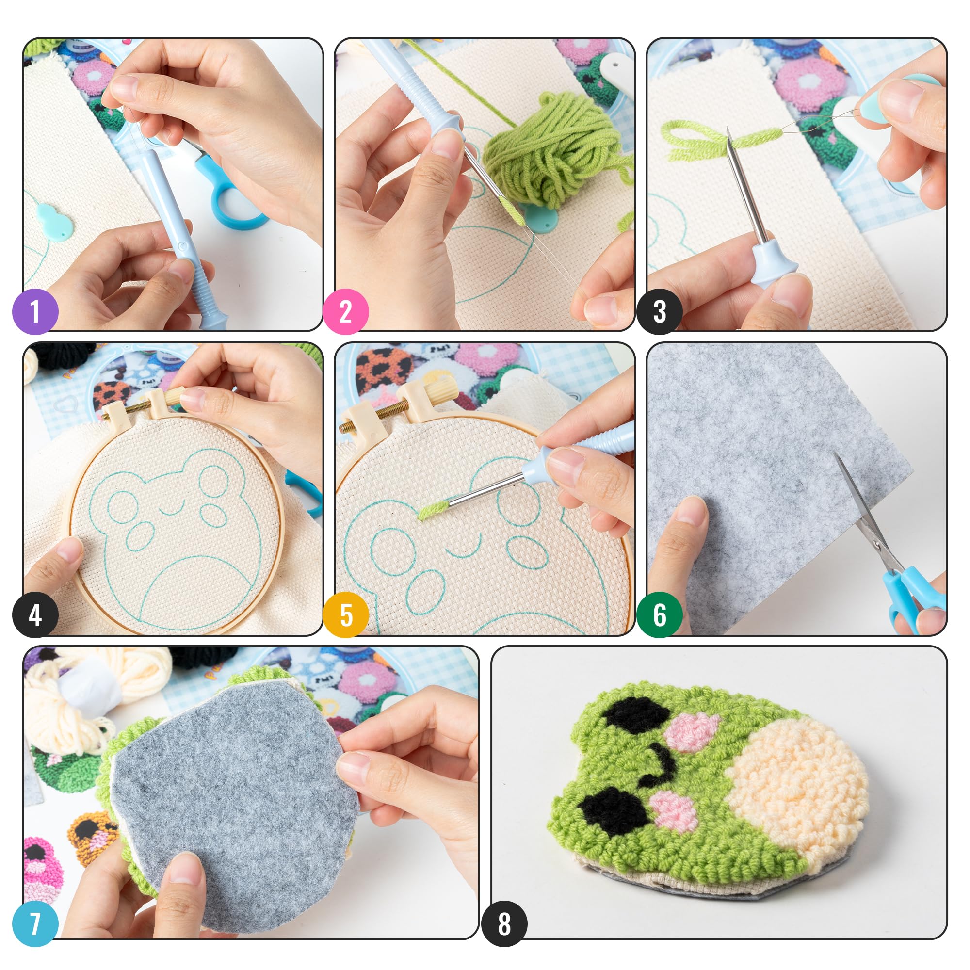 Embroidery hoop and punch needle tools included