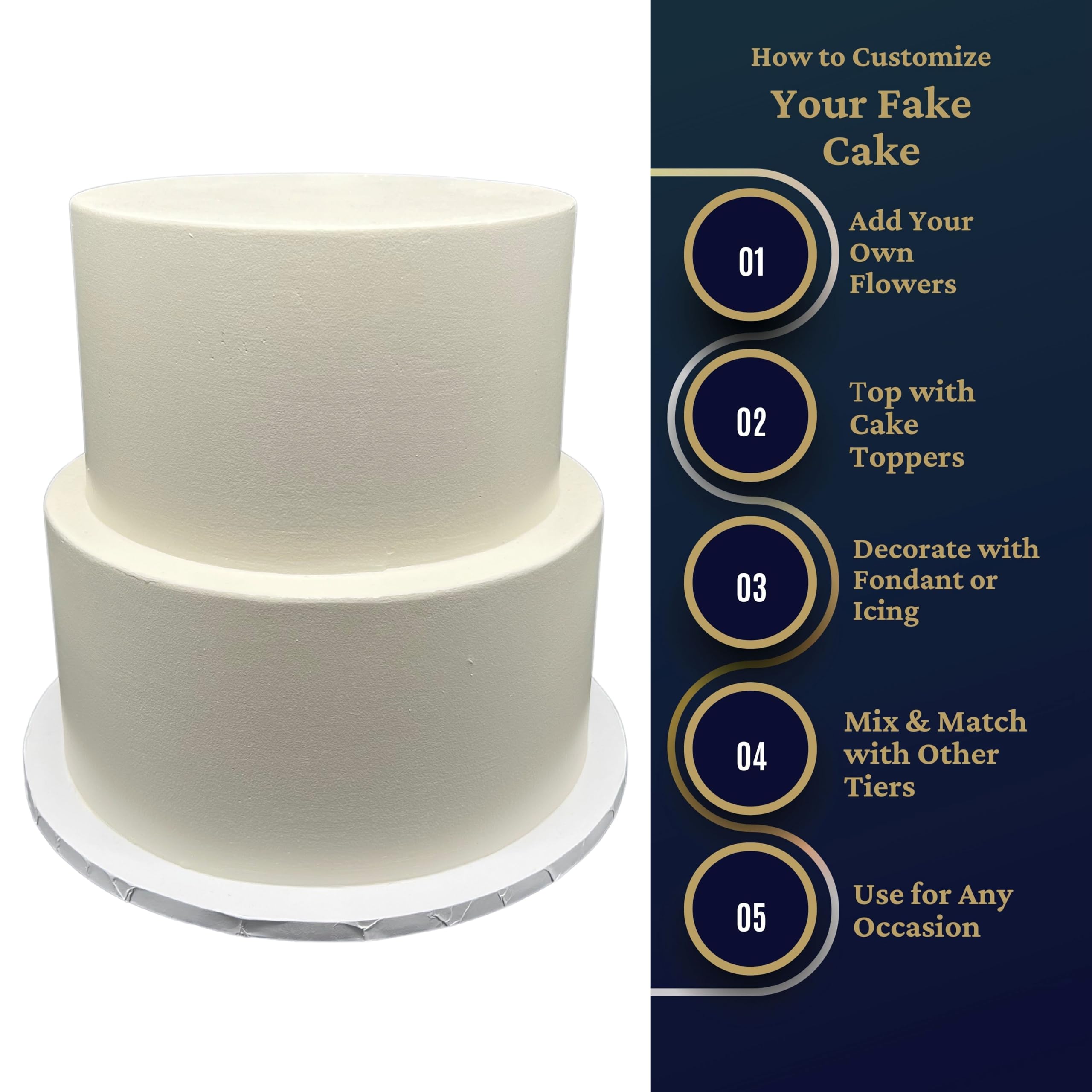 12in tall ivory fake cake side angle