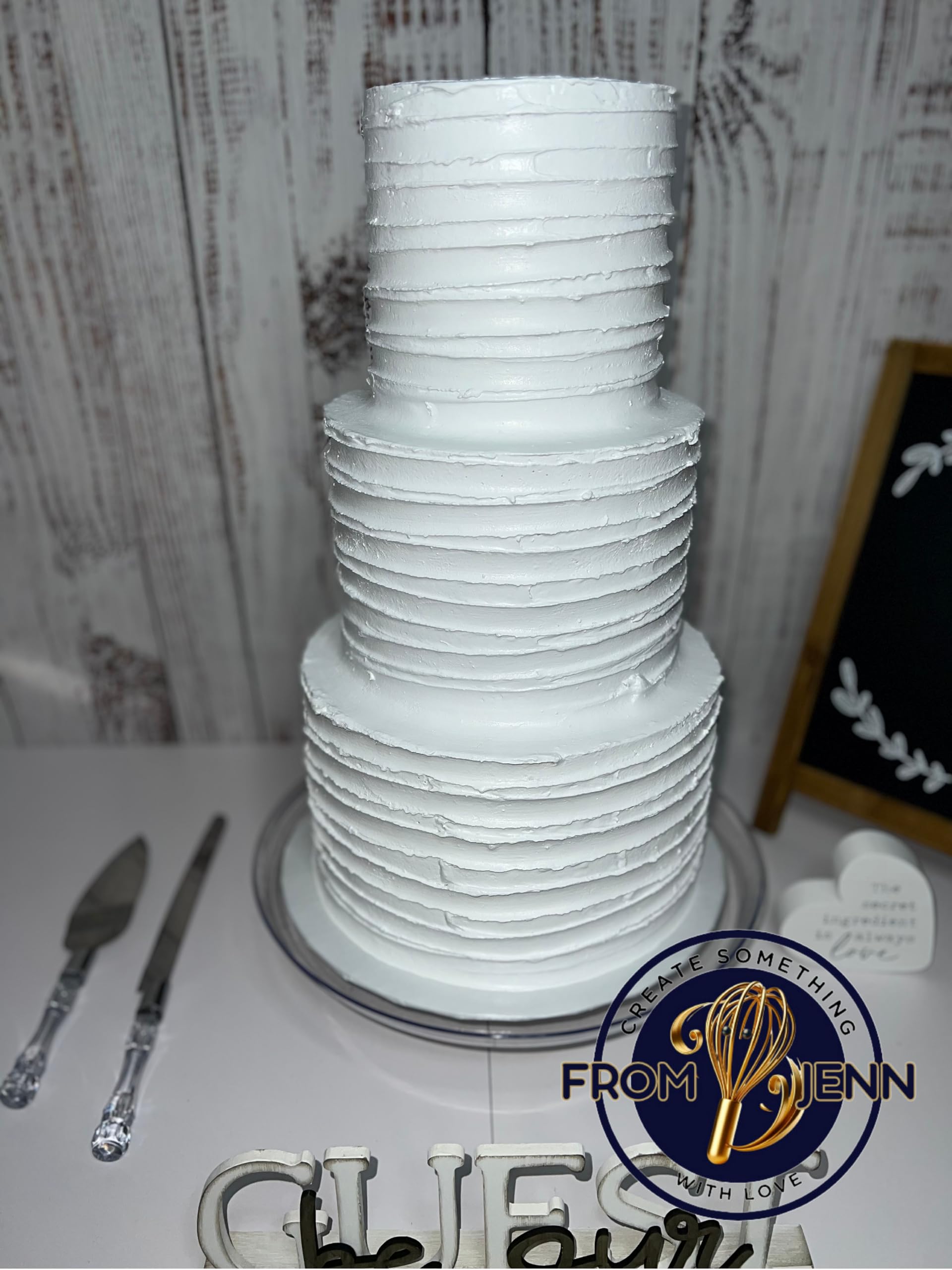 FromJennWithLove 3 tier textured cake dummy white base red flowers