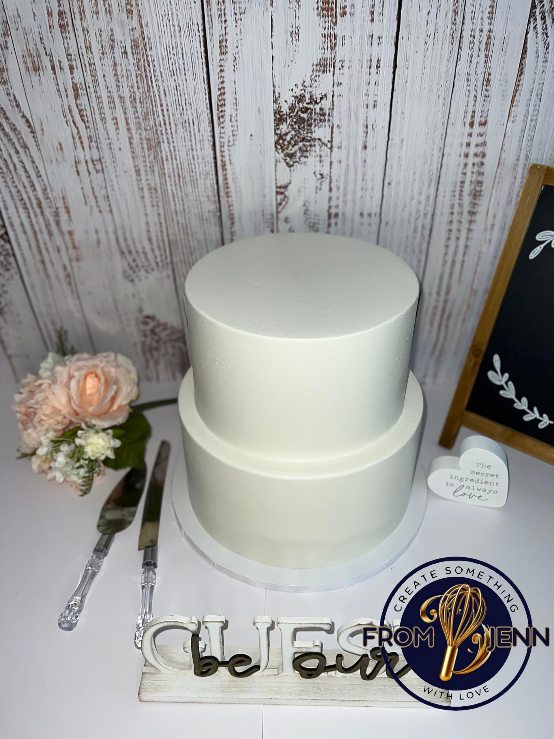 Two-tier faux cake with durable ivory tiers