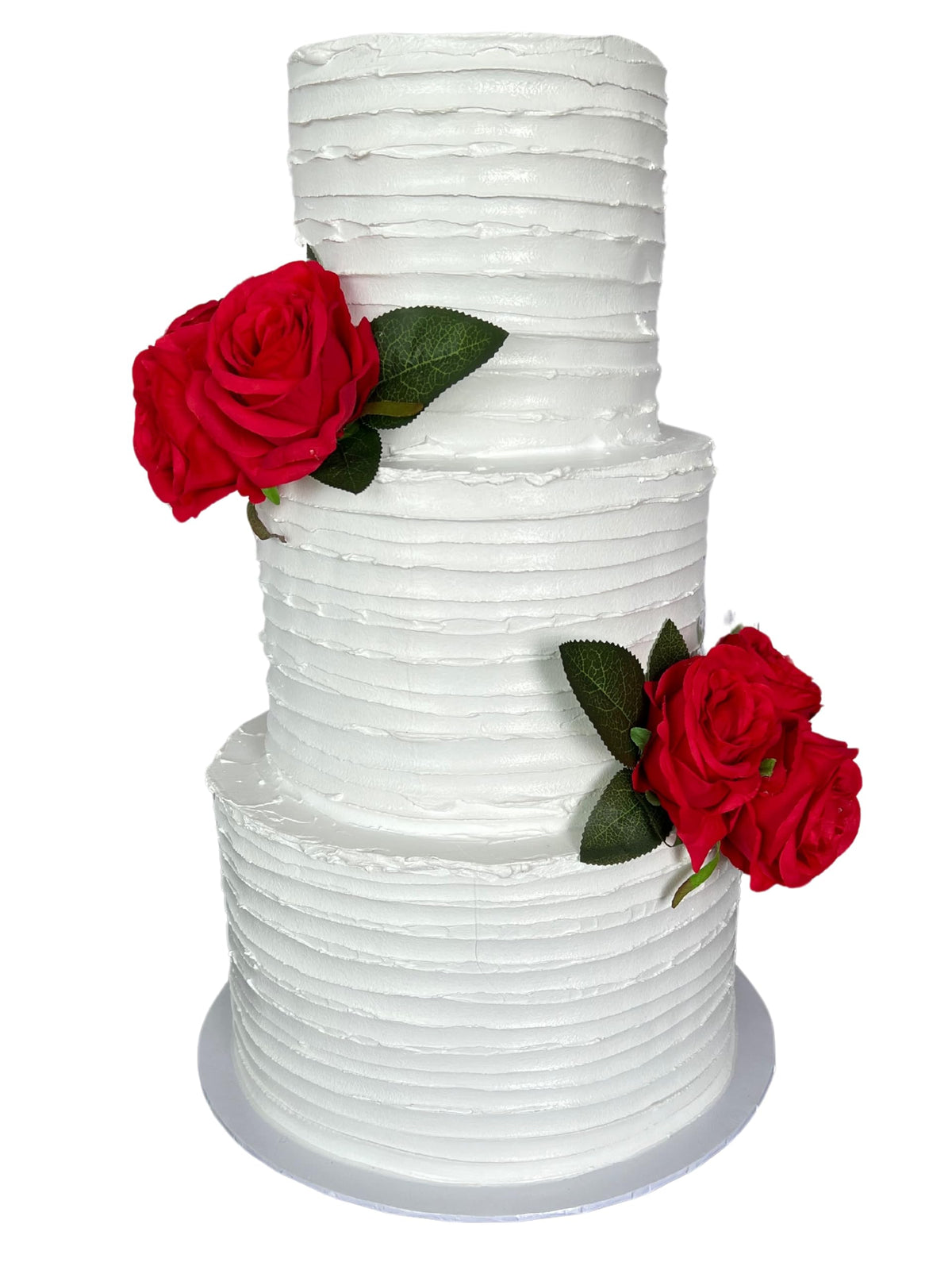 FromJennWithLove fake cake display three tiers with red flowers