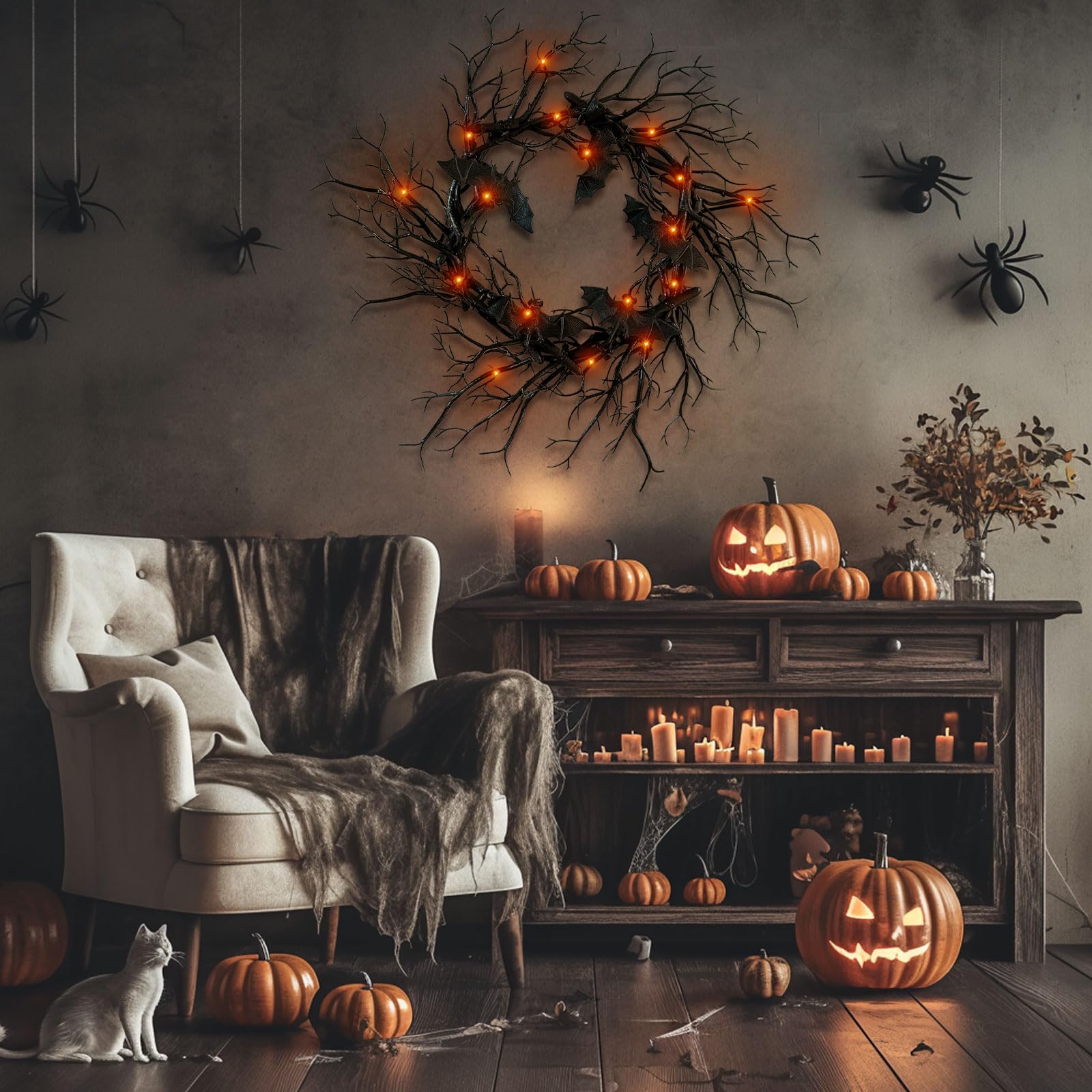 Front door 16.5 inch bat wreath