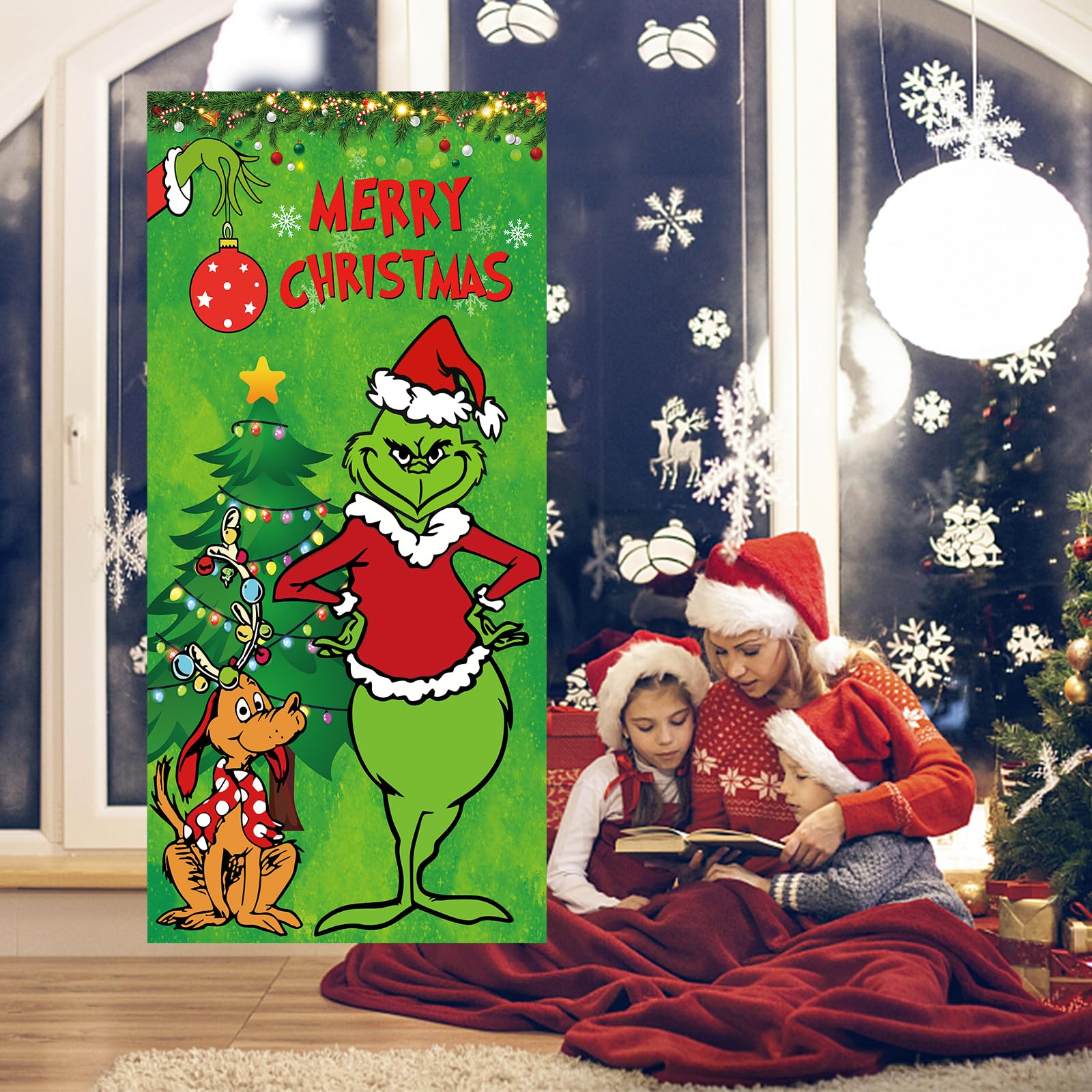 Front door Christmas banner displayed in home decor context
