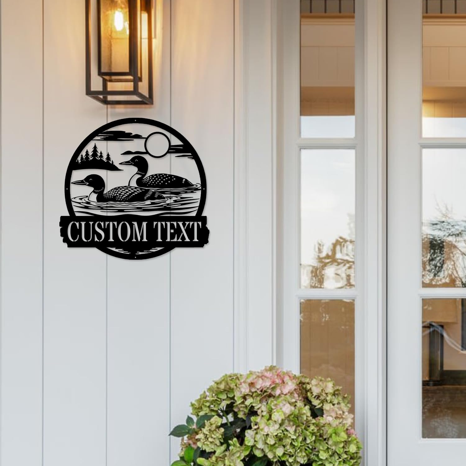 Front door plaque loon sign with mounting holes