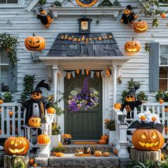 Handmade black Halloween wreath with witch hat and mesh