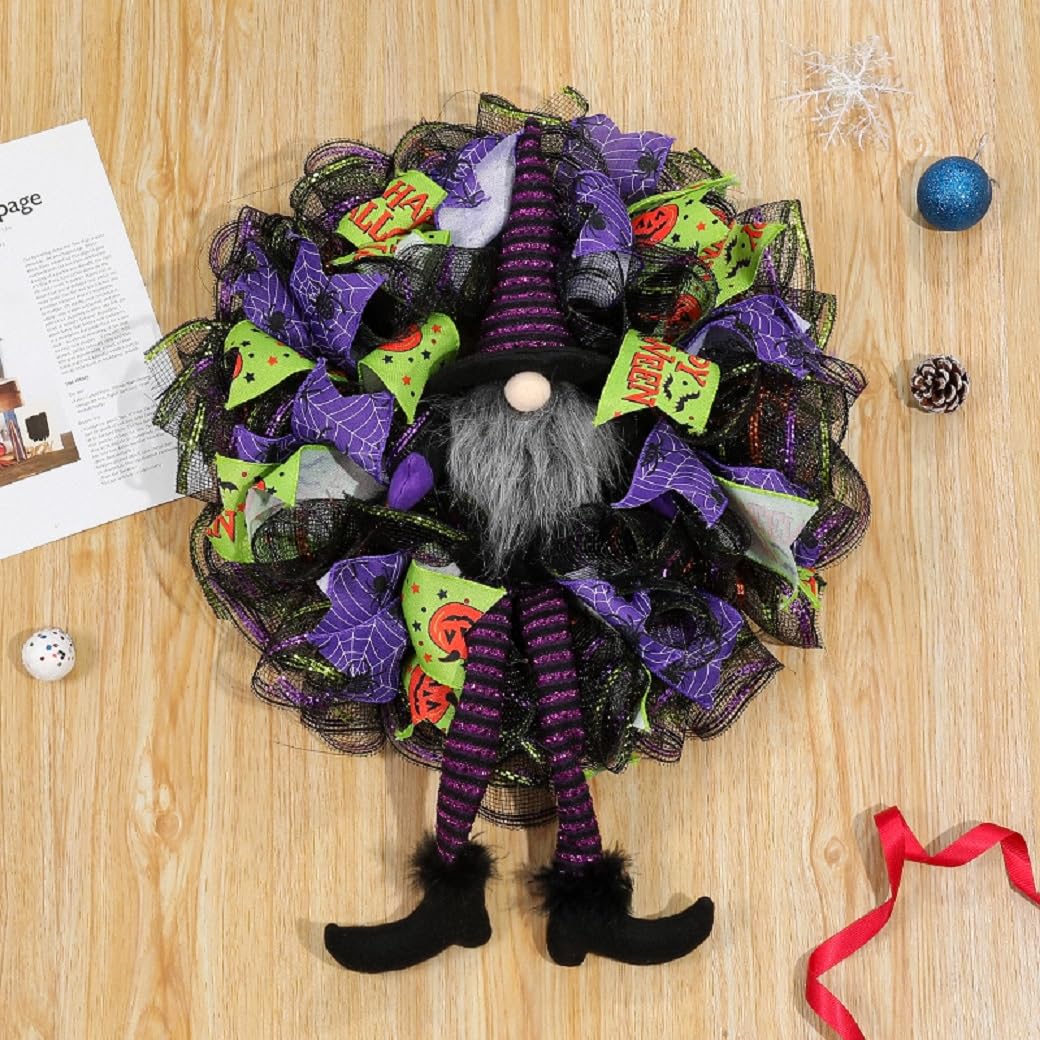 Front door wreath for Halloween with optional lights