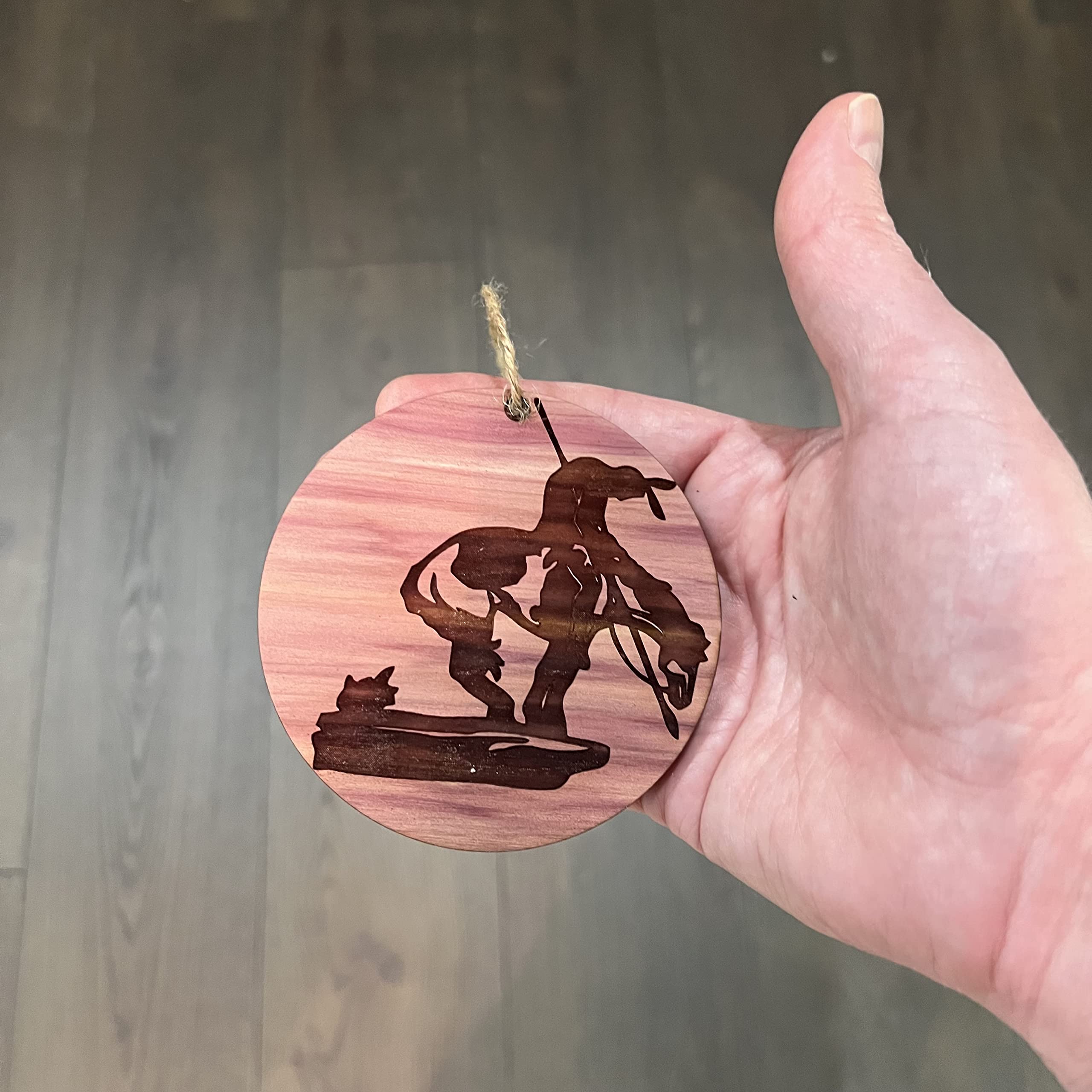 Cedar ornament front side sanded and engraved design