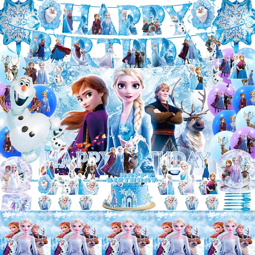 Frozen birthday party backdrop and banner setup