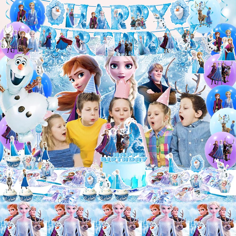 Dinnerware layout for Frozen birthday party