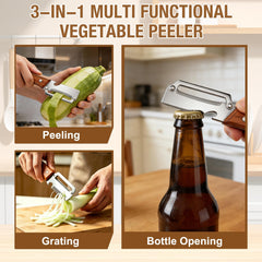 Fruit peeler knife with curved blade and wood grip