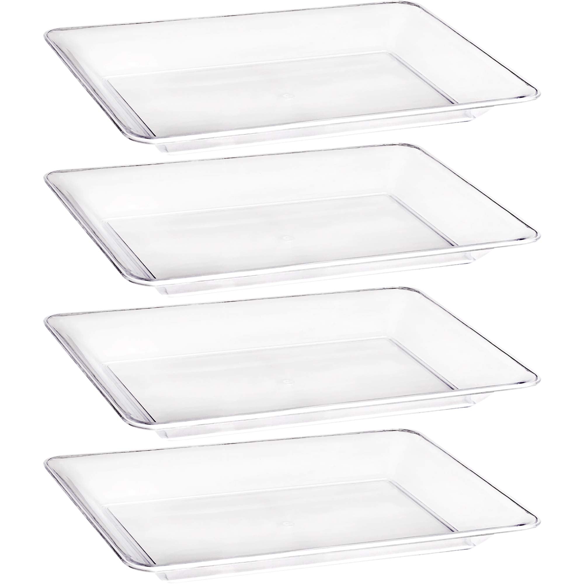 Four clear serving trays for snacks and appetizers