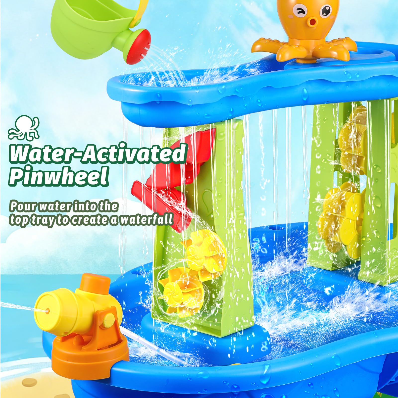 Water table accessories set with funnel windmill and squirting animals