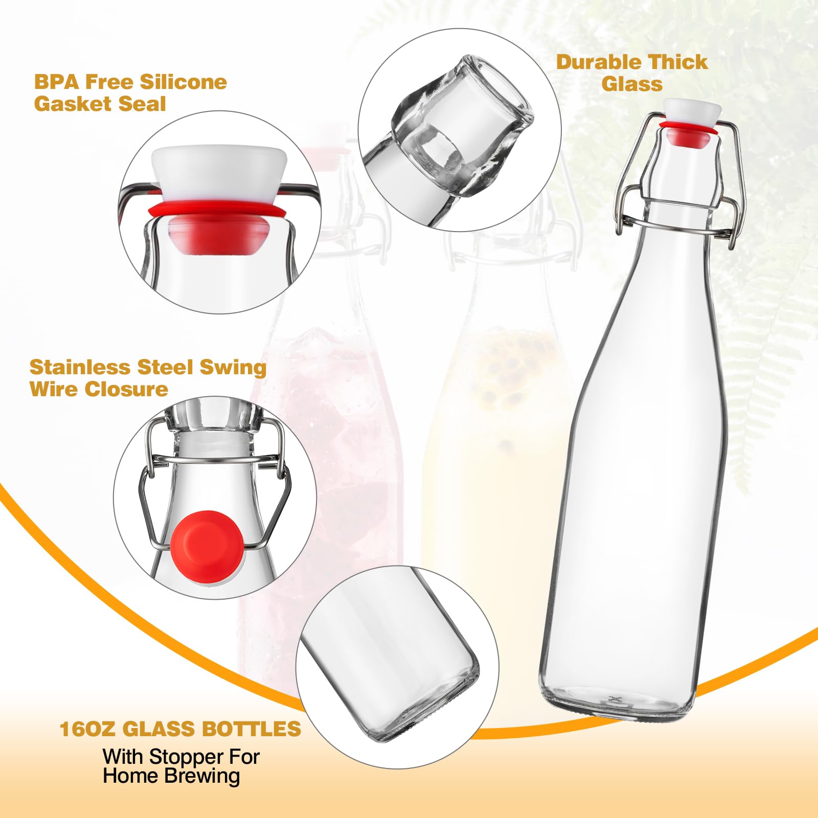FrutPunch flip top glass bottle with airtight lid 16oz