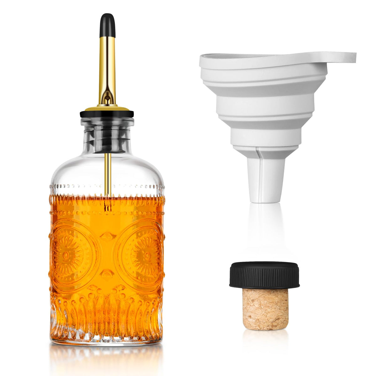 FrutPunch Syrup Dispenser 7 oz glass bottle with metal pour spout