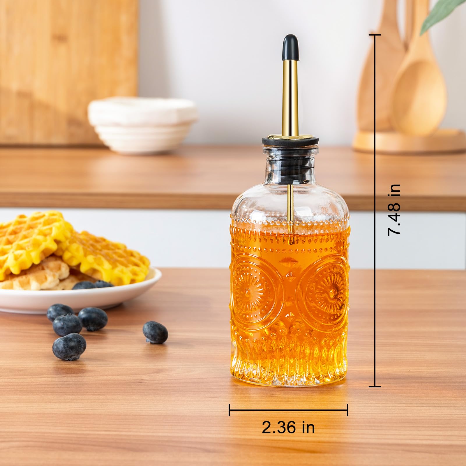 FrutPunch Syrup Dispenser glass bottle with embossed vintage pattern