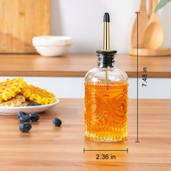 FrutPunch Syrup Dispenser glass bottle with embossed vintage pattern