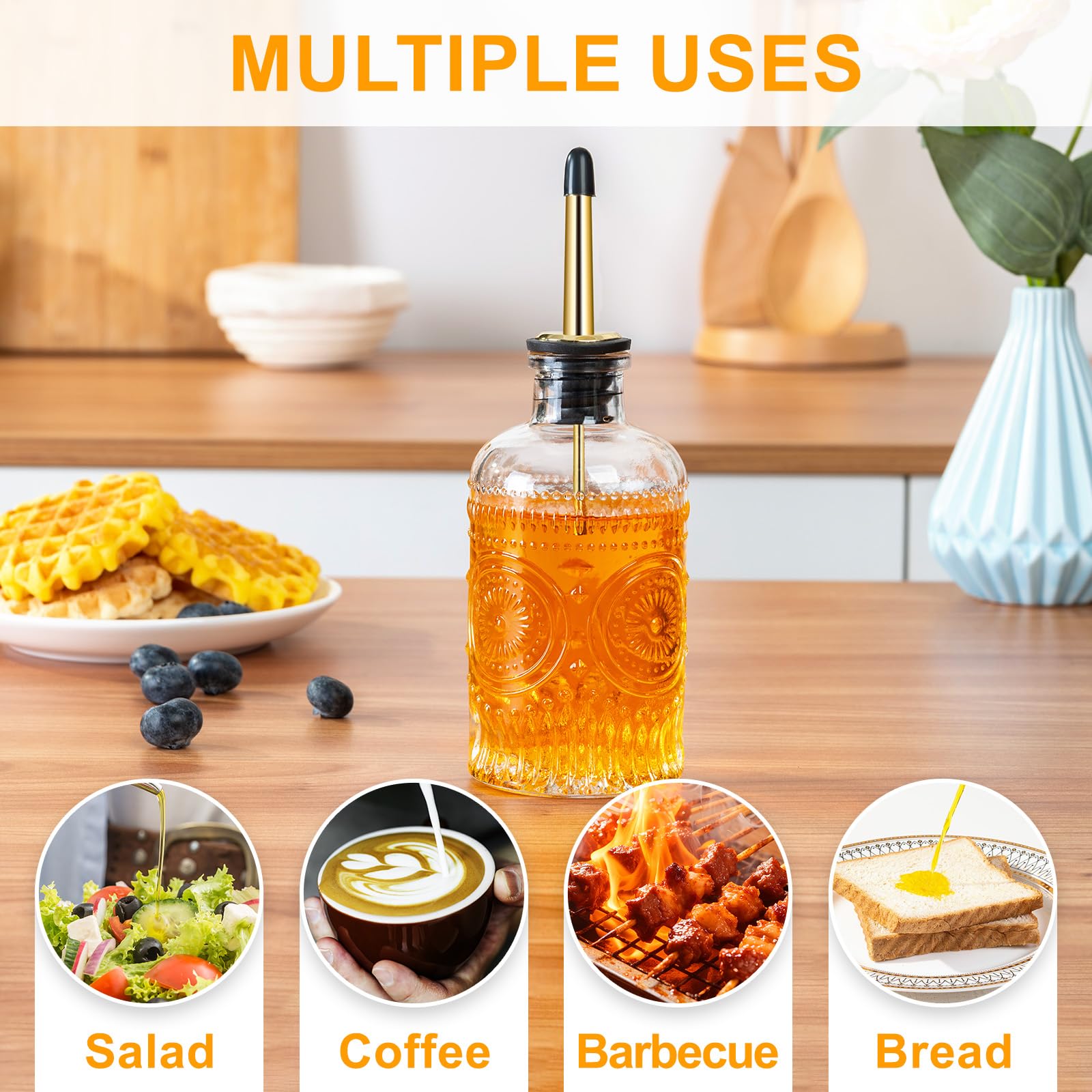 FrutPunch Syrup Dispenser on kitchen counter with clear glass
