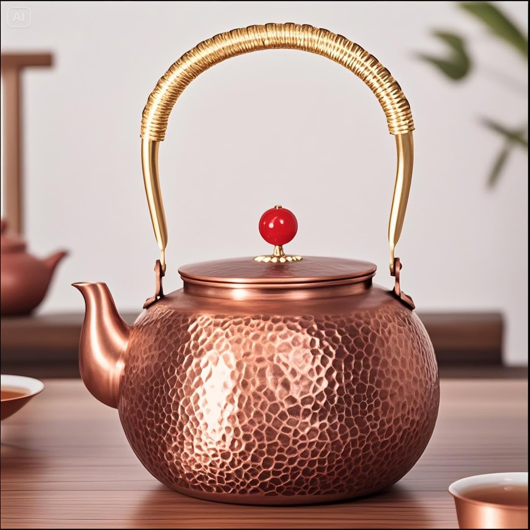 frymmx handmade hammered copper tea kettle 1500ml on stove top