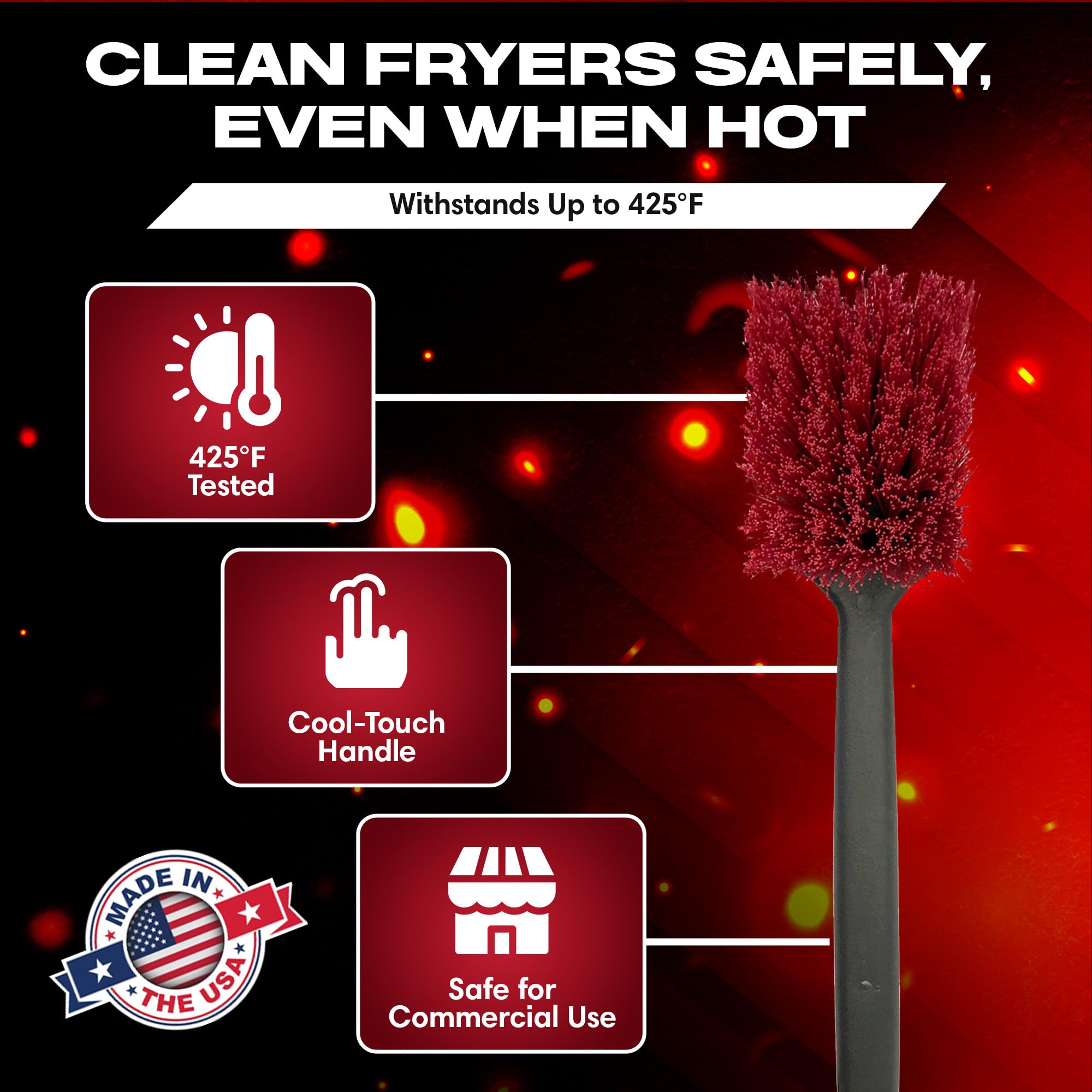 Commercial kitchen fryer cleaning brush 20inch for deep fryers and griddles