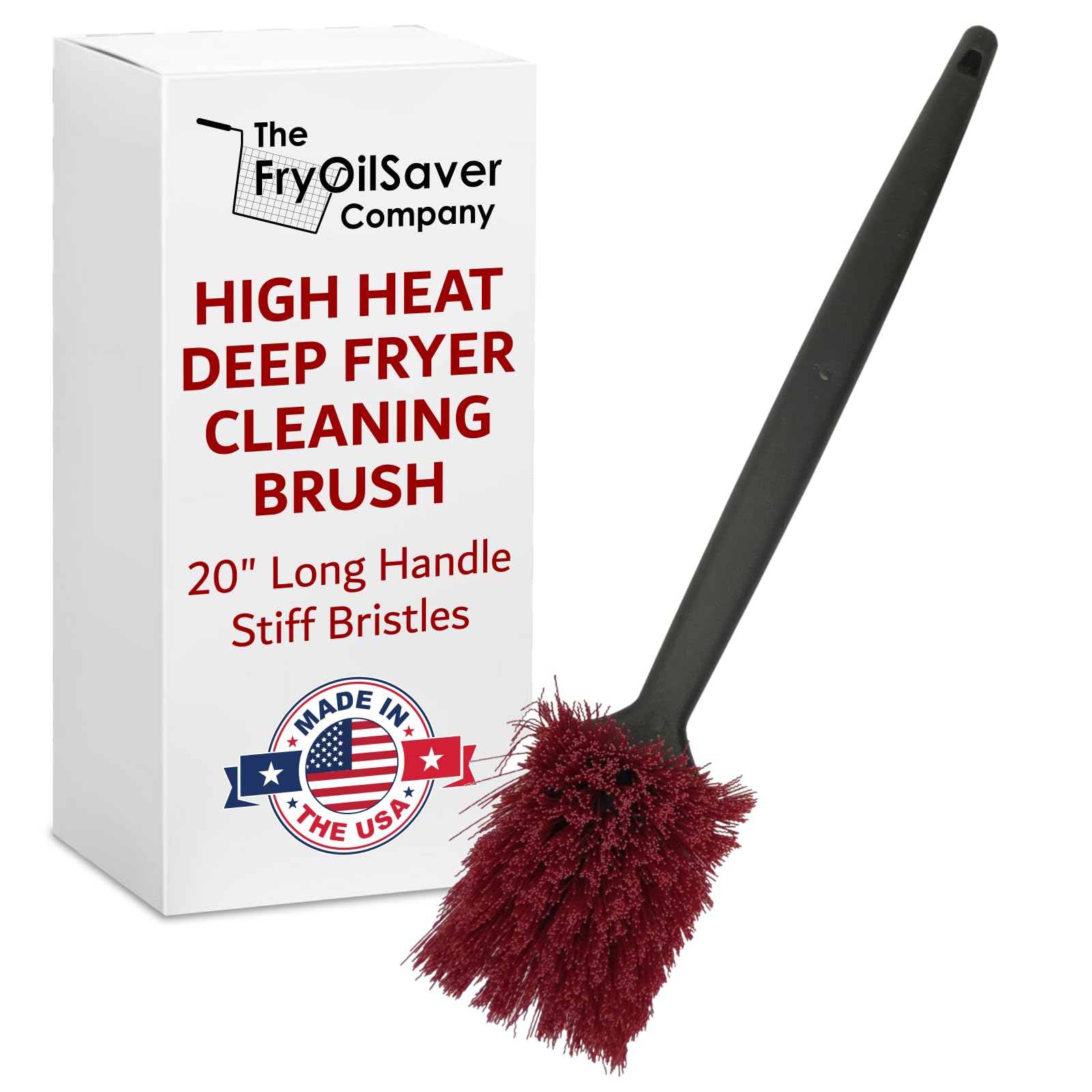 FryOilSaver Co 20 inch deep fryer cleaning brush with grooved stay-cool handle