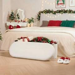 Sherpa fabric lid on ottoman with storage