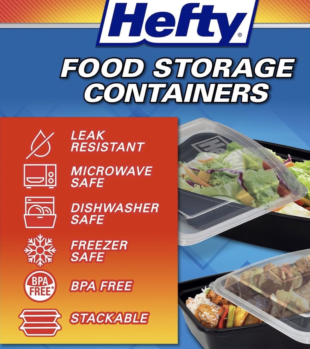 Stackable Heftys food storage containers for fridge pantry organization