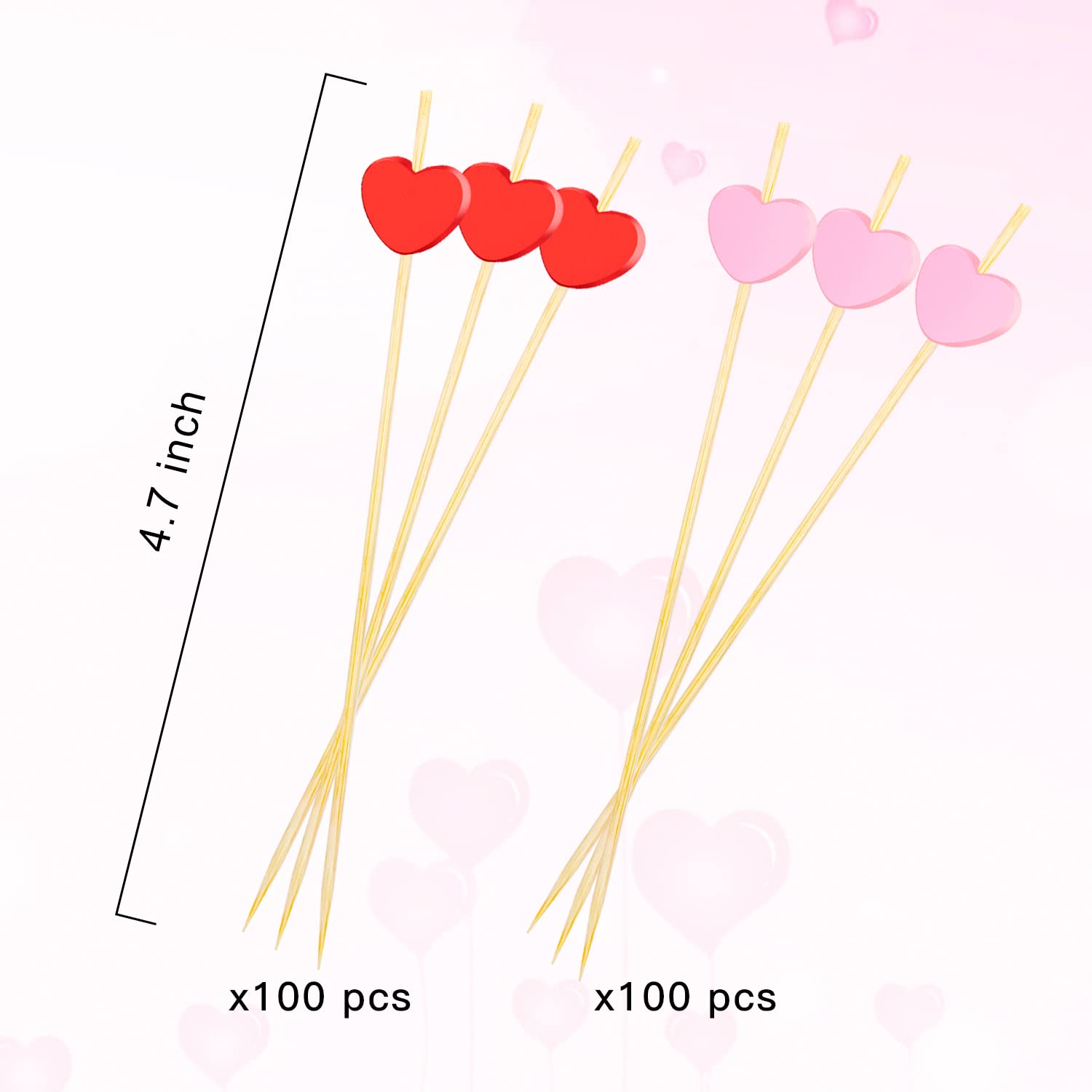 FUGUIR 100 pcs heart picks set with 50 red 50 pink