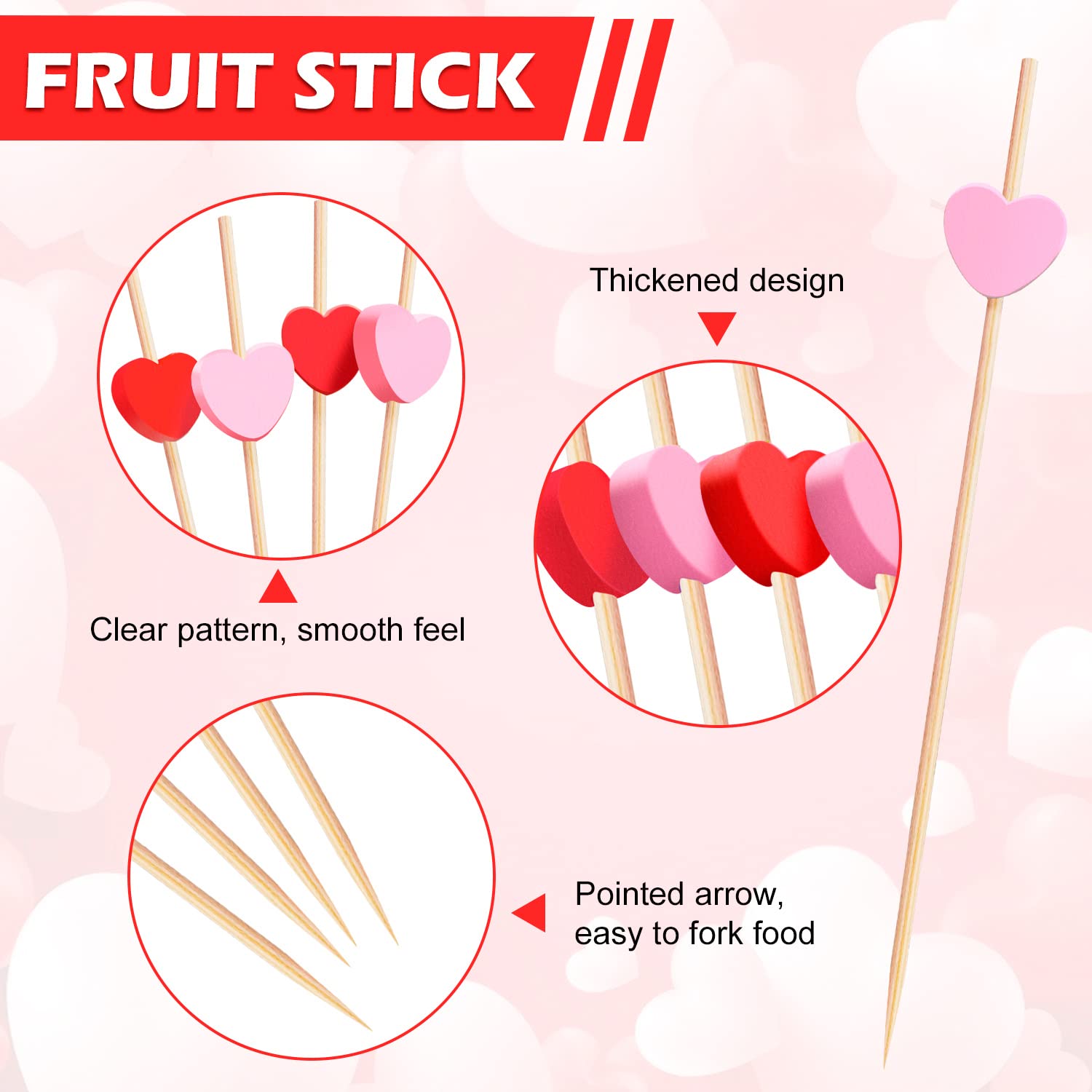 FUGUIR pink heart cocktail pick 4.7 inch pink color