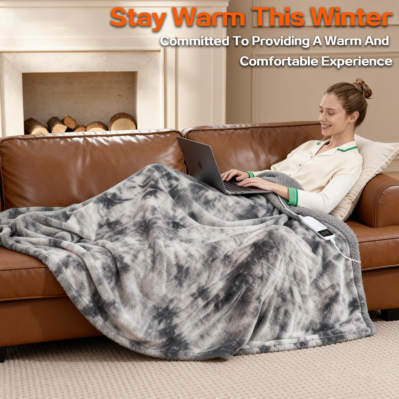 Energy efficient Cushious electric heated blanket throw in room