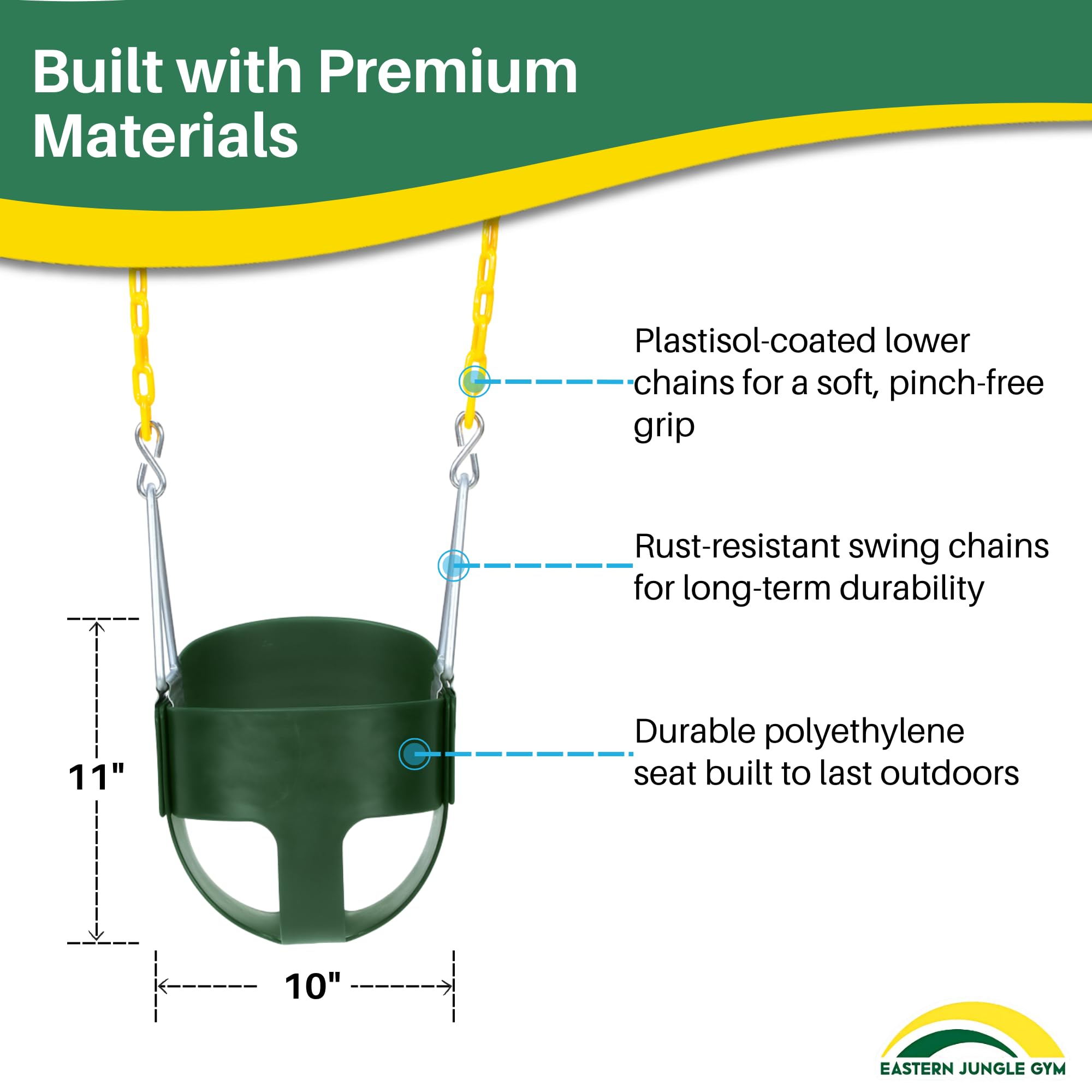 66 inch swing chains with yellow plastisol coating for pinch-free grip