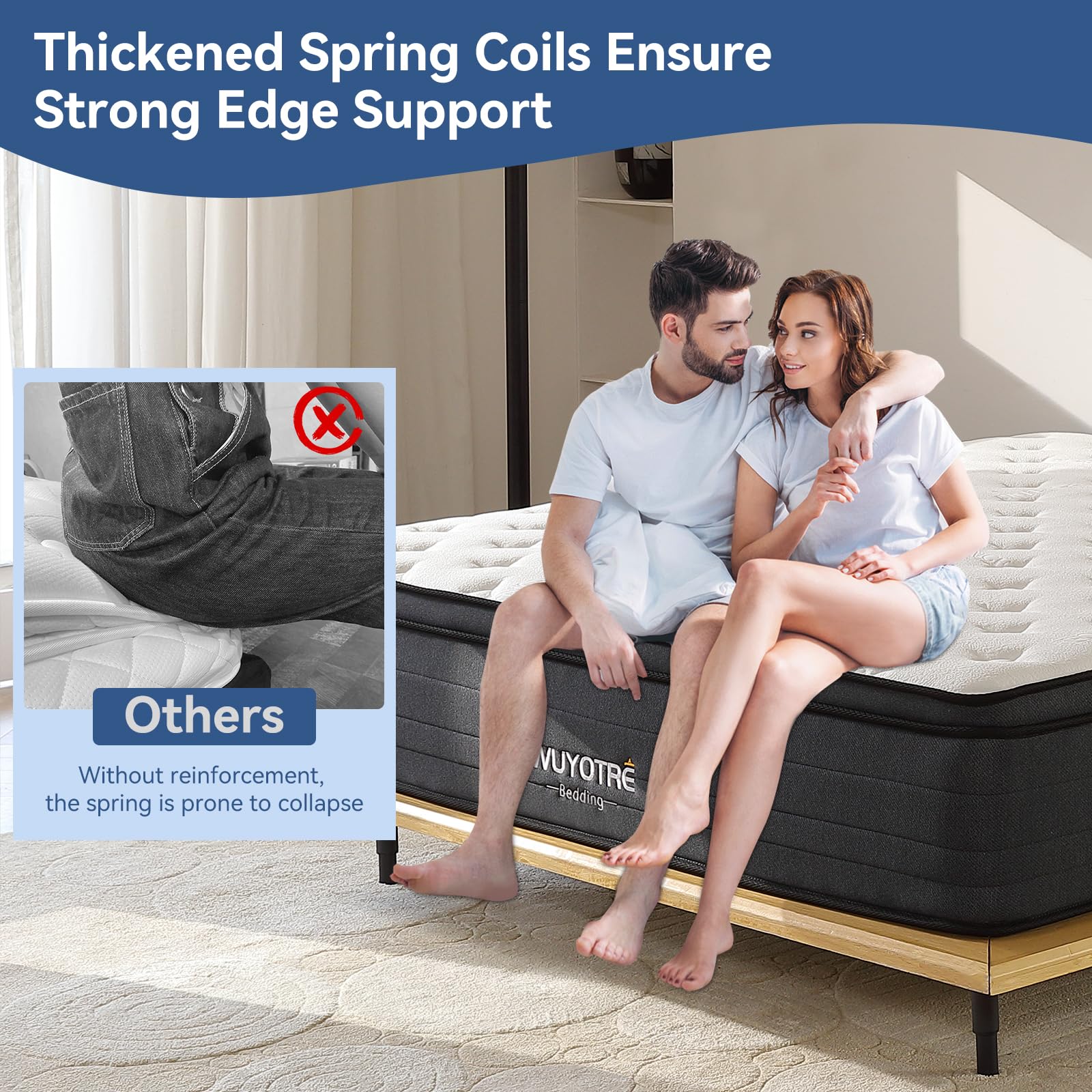 Full size frame compatibility with platform beds and slatted bases
