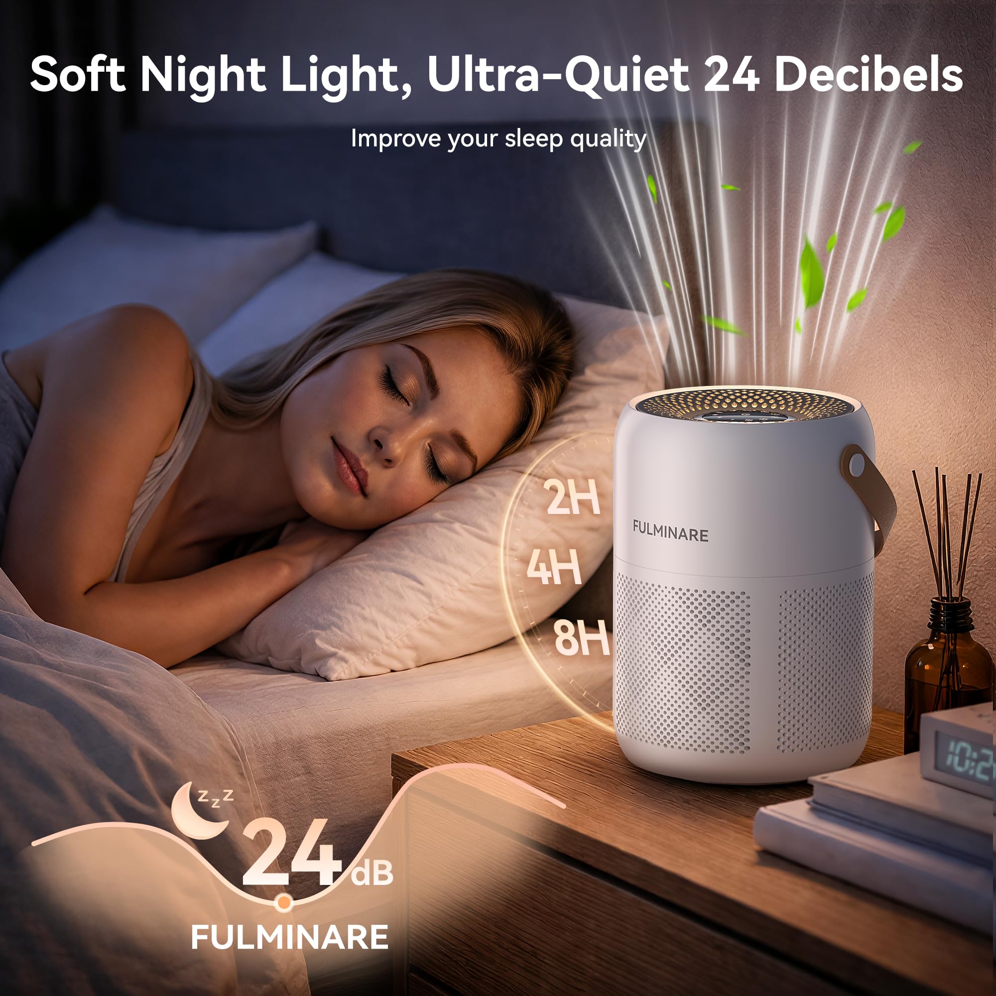 Night light and child lock on Fulminare air purifier white