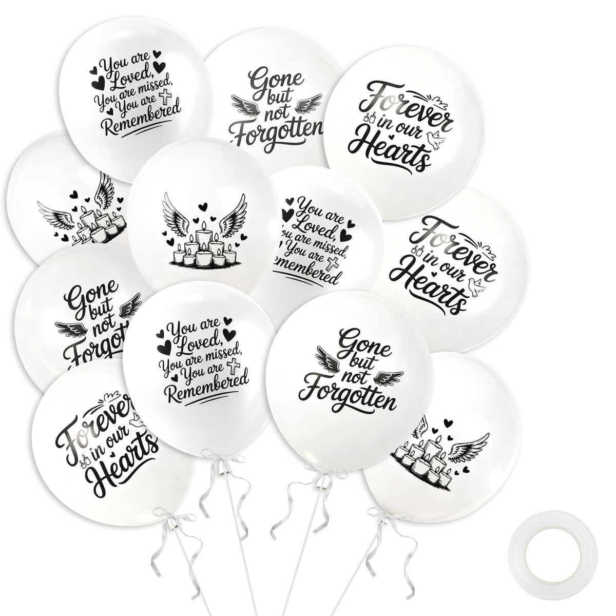 36 white 12 inch dove memorial balloons with ribbon
