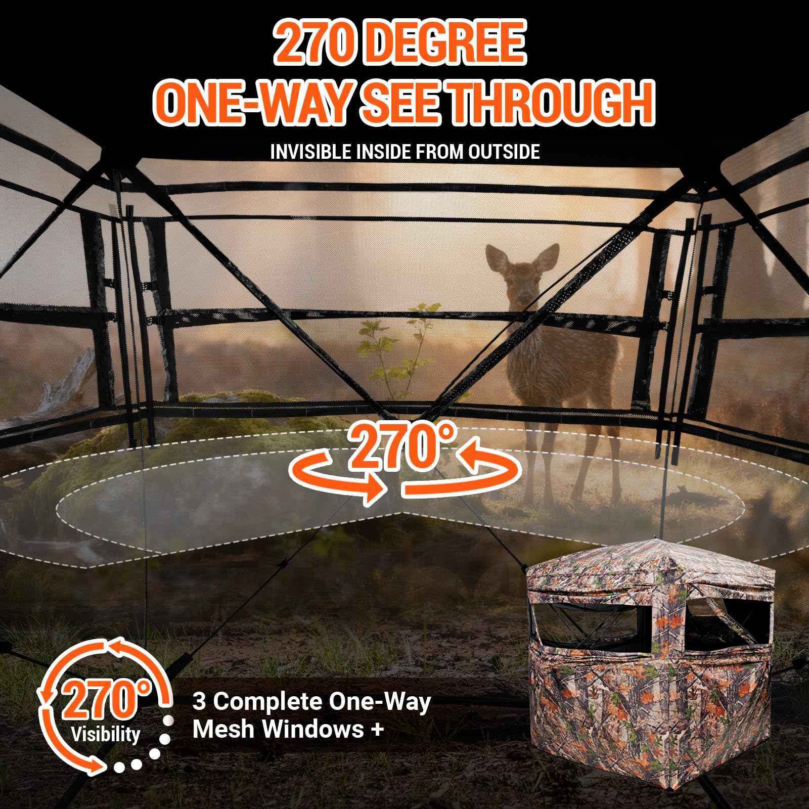 270 degree see through ground blind side view