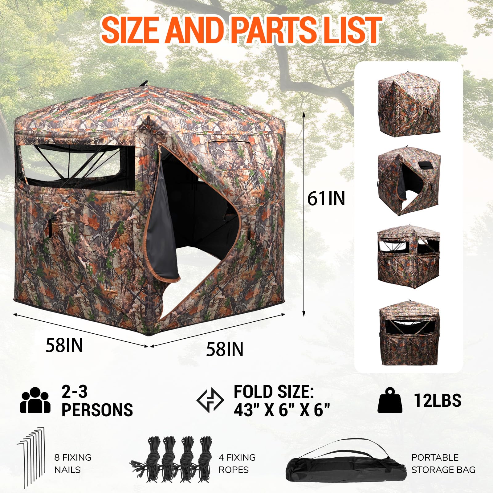 Carrying bag for portable hunting blind and durable handles