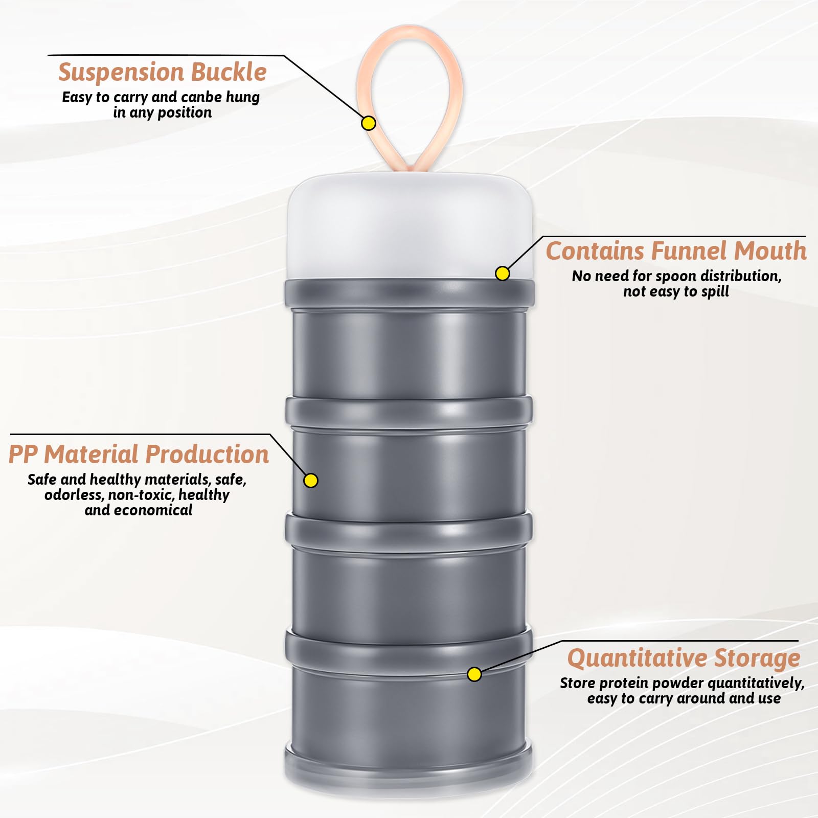 Gray and white protein powder container with funnel lid